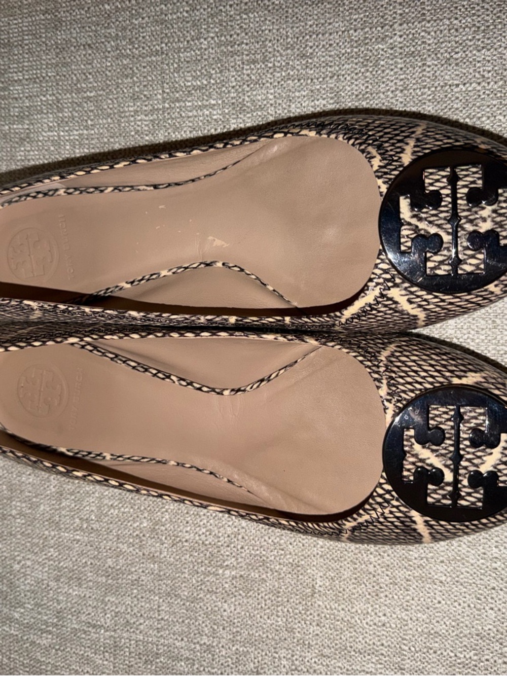 Tory Burch Reva Snake-Print Leather Ballet Flat with Silver Logo - Picture 3 of 8